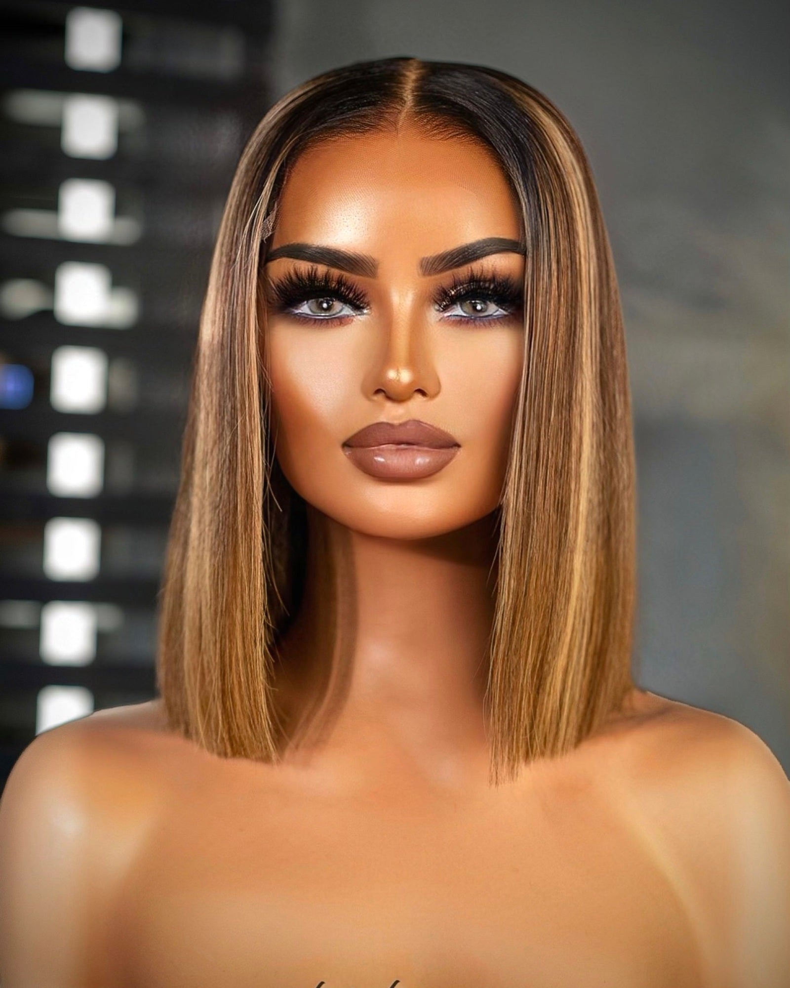 Javia highlighted blunt bob glueless closure wig