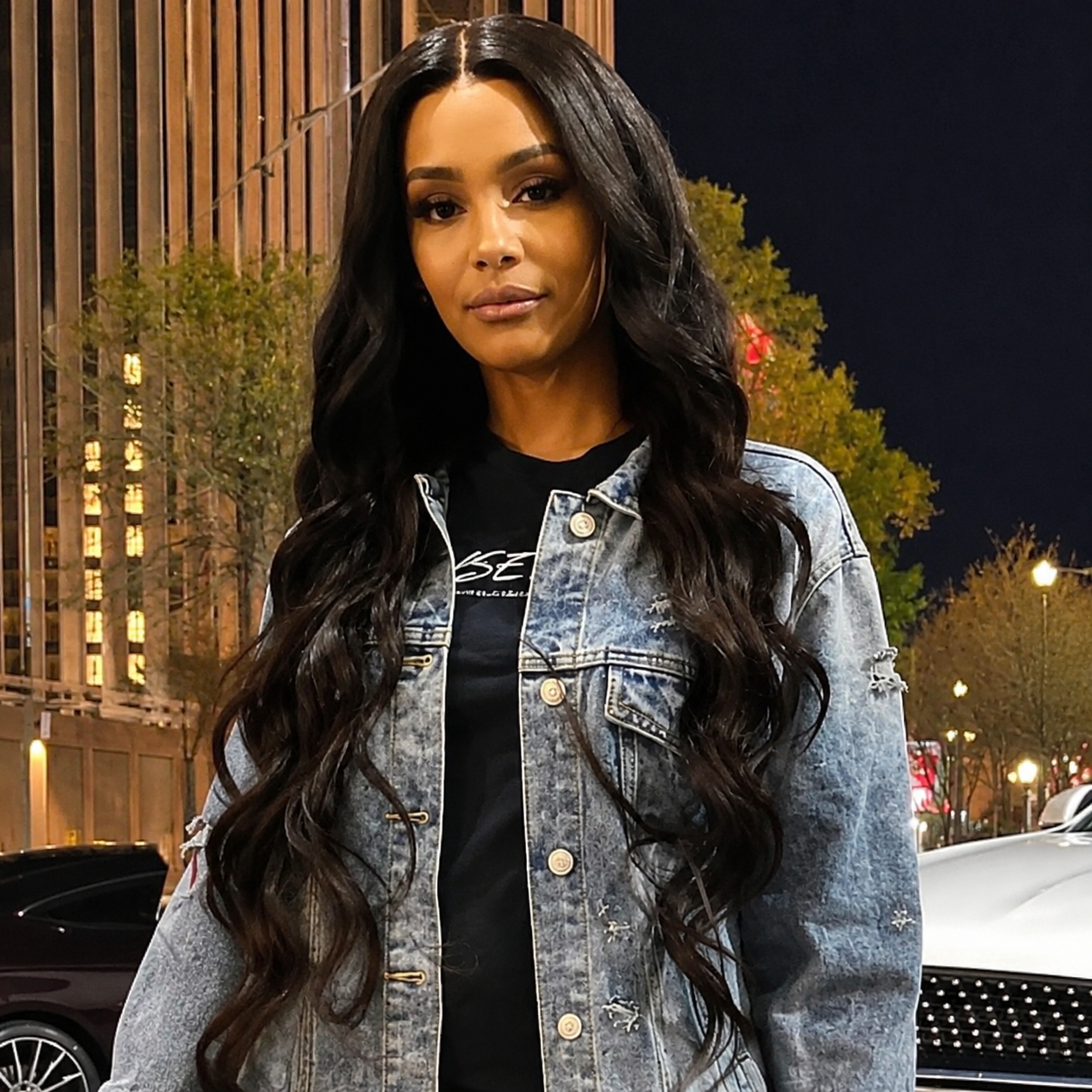 Ciara long natural black glueless wig with full hair visible