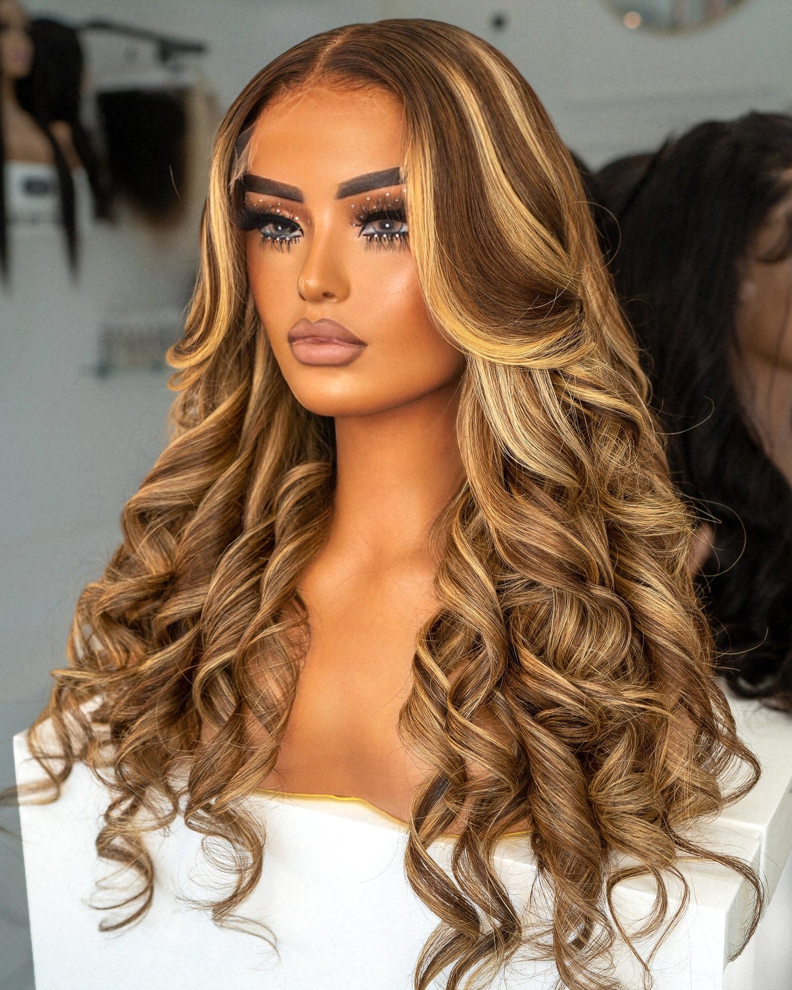 Lana brown highlighted long body wave closure wig